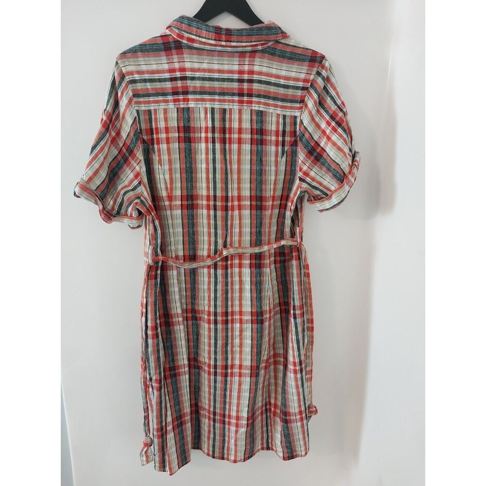 VTG White Stag Linen Blend Casual Button Up Plaid Dress Women's Size 16W - Picture 2 of 12